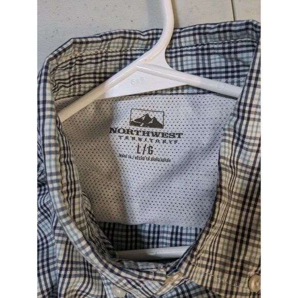 Northwest Territory Button Shirt Men Large Blue Plaid Short Sleeve Pocket - Picture 5 of 7